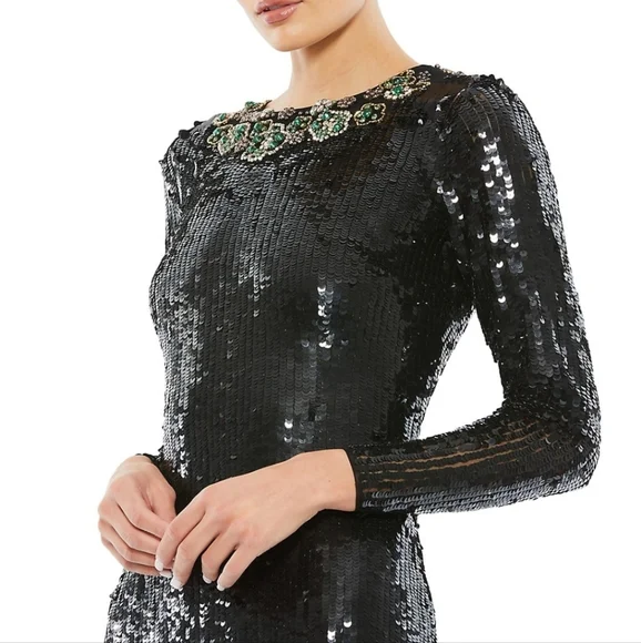 Mac Duggal Black Sequined Column Gown - Picture 1 of 16